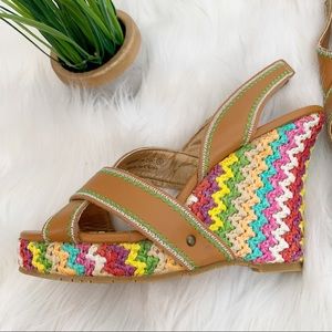 Naughty Monkey crochet platform wedge sandal sz 8